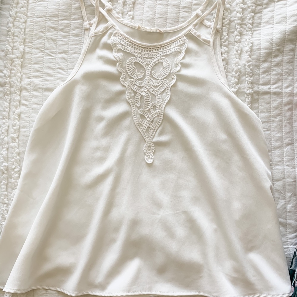 Haute Society Plunge Embroidered White Tank
